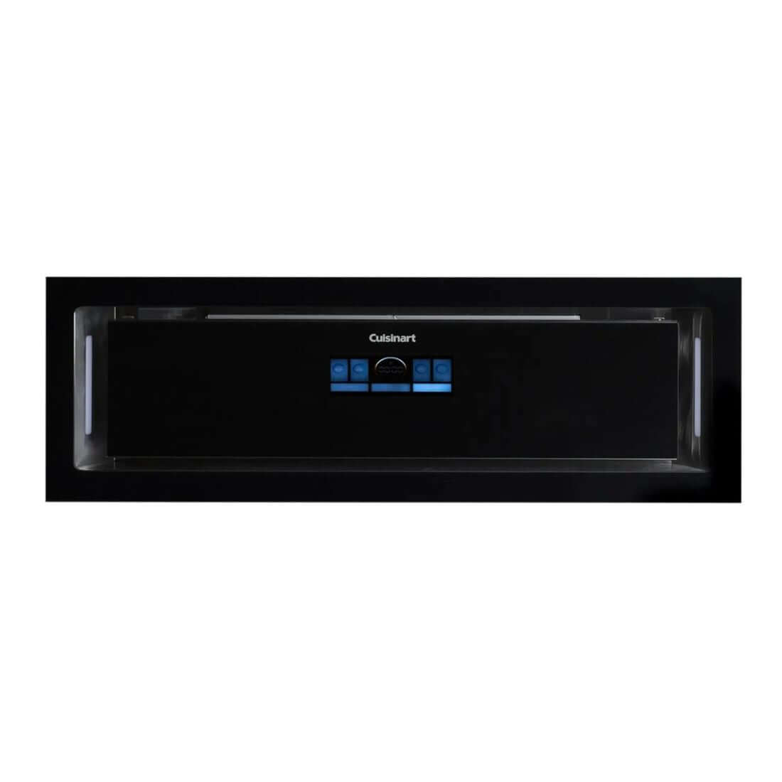 Coifa Cuisinart Arkton de Embutir no Móvel Preta 90cm em inox e vidro preto, formato retangular slim, painel touch iluminado